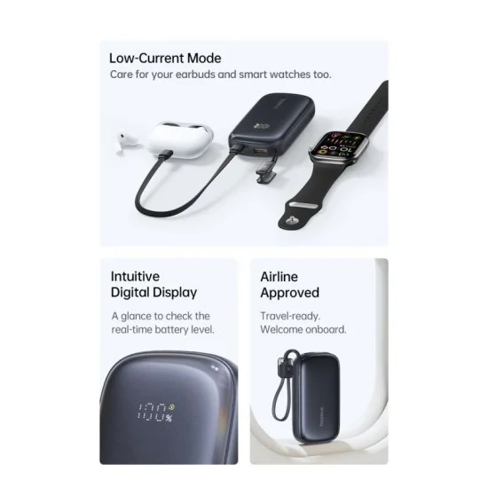 Baseus EnerFill FC21 Qpow3 Ultra Digital Display Power Bank with Detachable Cable 20000mAh 45W - Cosmic Black